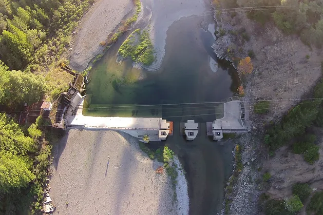 Arial view of the Benbow dam on the Eel river before removal 