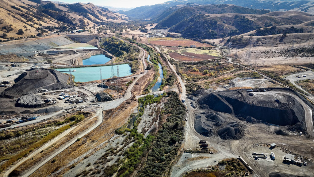 An aerial view of Alameda Creek at the site of the Sunol Valley Fish Passage Project from CalTrout
