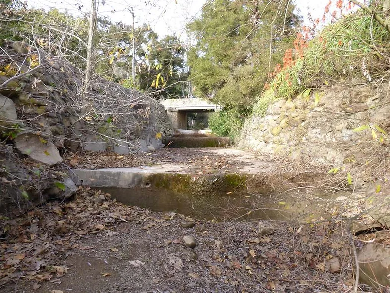 A view of the concrete box covert fish passage barrier on Carpinteria creek