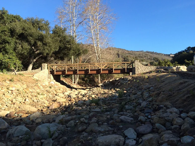 A view of the full span bridge and restore channel of Carpinteria creek